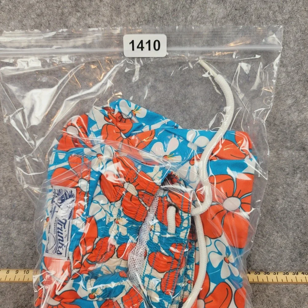 Trunks Surf & Swim Co Men Blue Orange Floral Swim Trunks Size Medium Mesh Lining